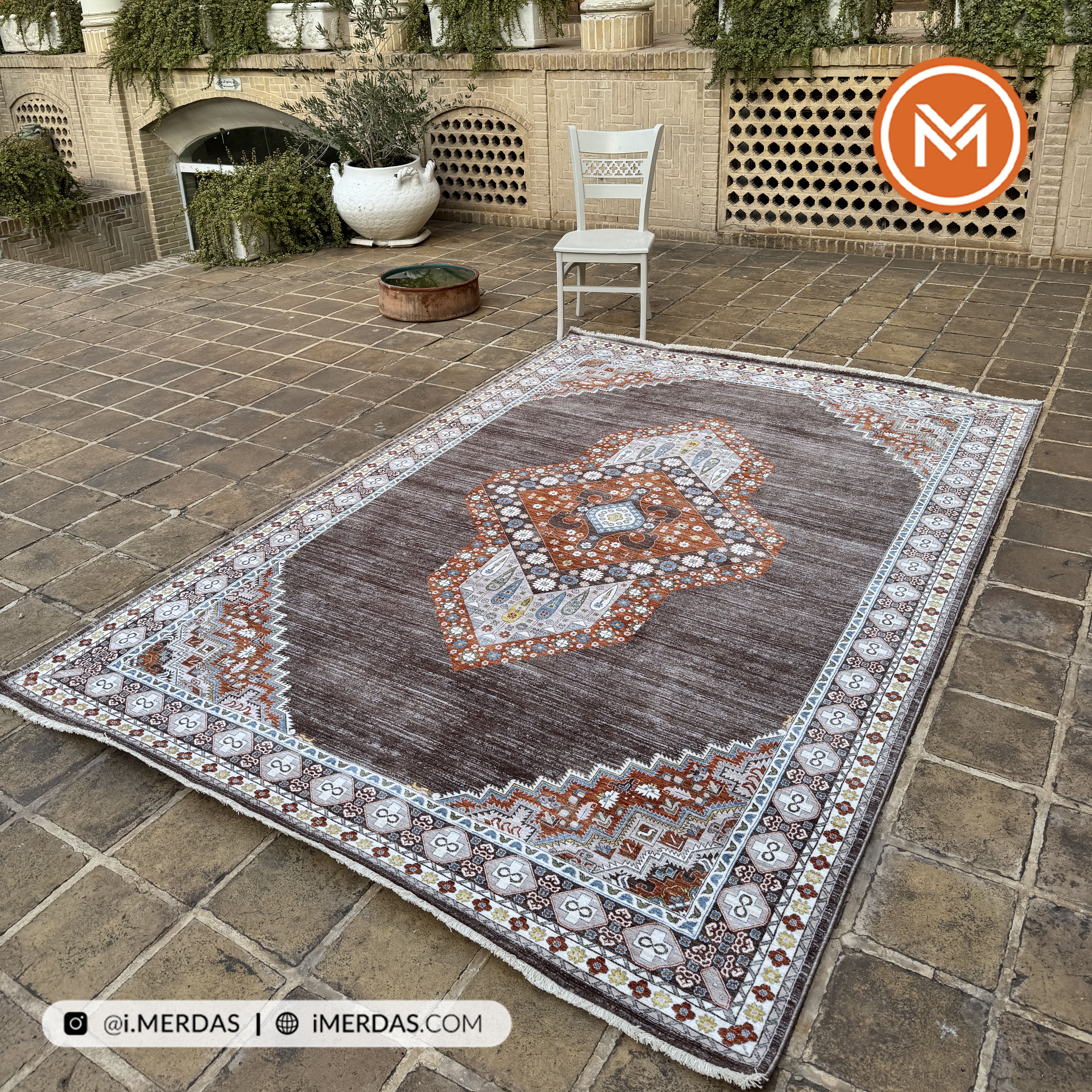 فرش وینتیج کد 76018 زمینه قهوه ای